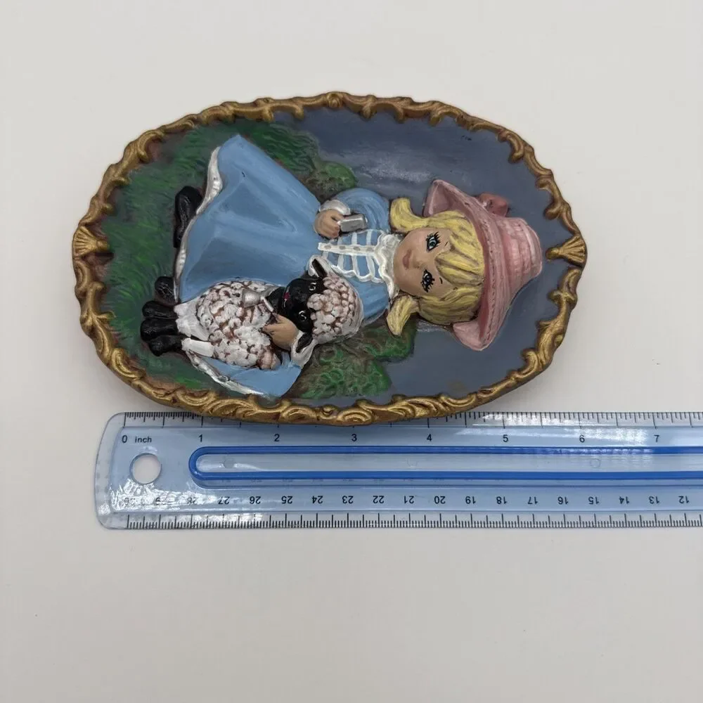 Vintage Little Bo Peep Sheep Ceramic Wall Art Plaque 90s Cottagecore